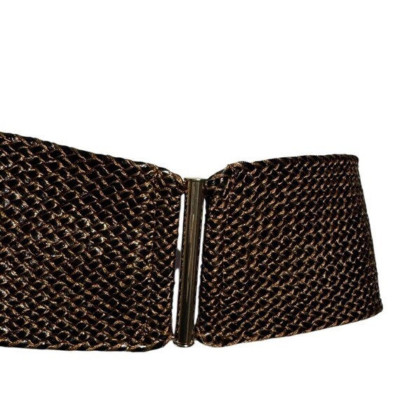 Vintage Very Wide Woven Leather statement Belt Women brown gold buckle main image 5